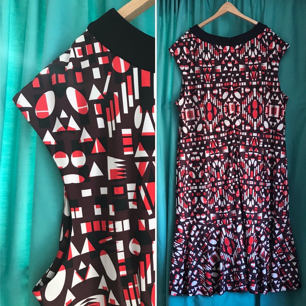 Jete Plus Size Red Brown Black Geometric Dress 2X - Picture 2 of 12